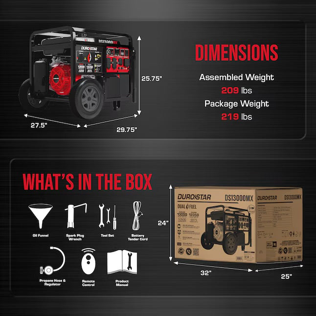 DuroStar 13000 / 10500 -Watt Dual fuel Portable Generator