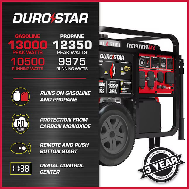 DuroStar 13000 / 10500 -Watt Dual fuel Portable Generator