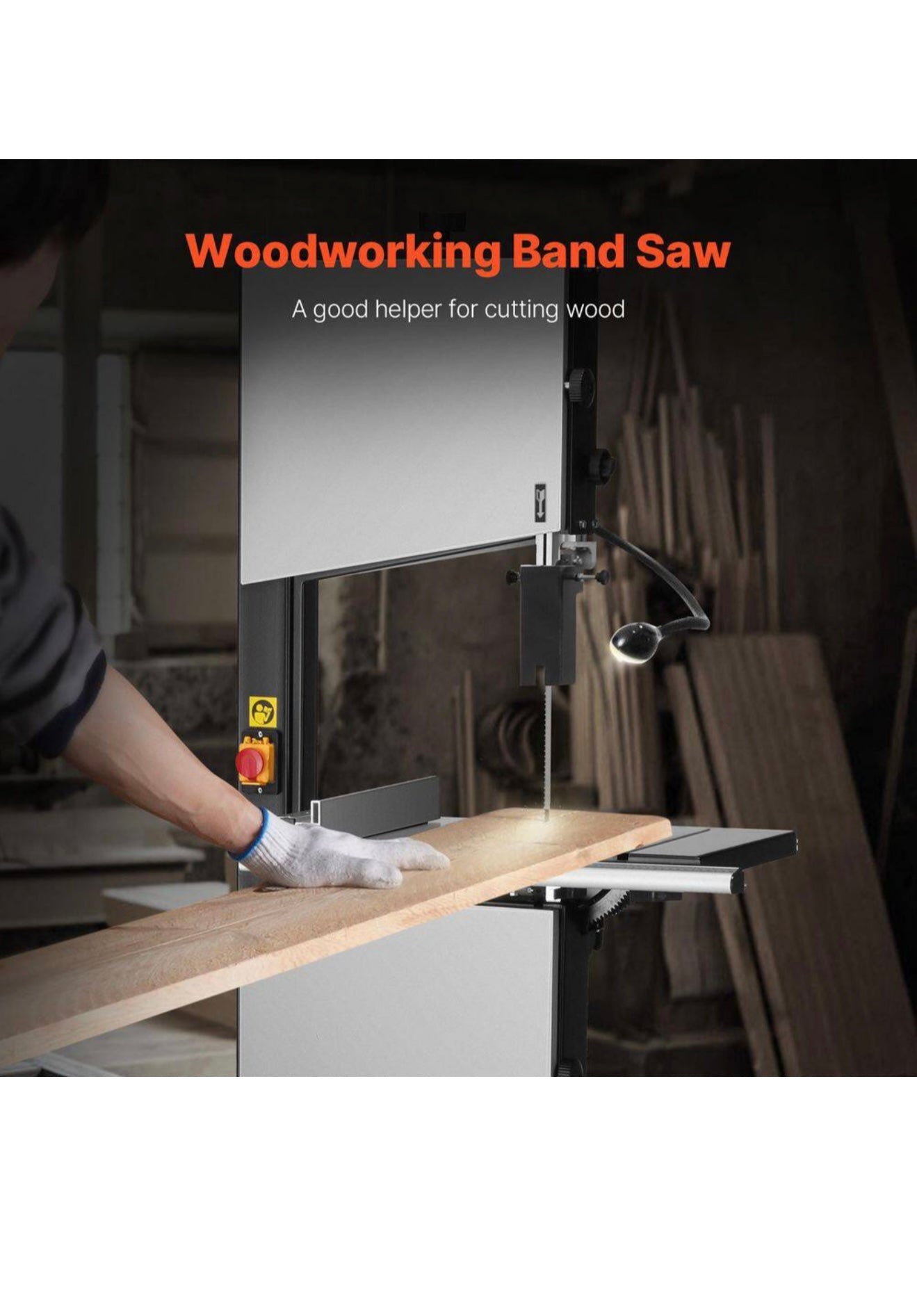 Band Saw, 440-846 RPM, 1100W, 1-1/2HP, 110-V, with Stand, Work Light, 109.45 in. Steel Power Tool for Metal Flooring