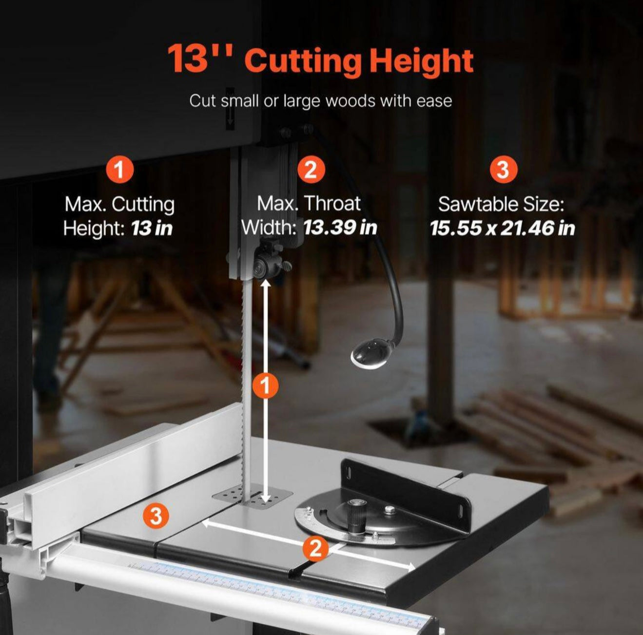 Band Saw, 440-846 RPM, 1100W, 1-1/2HP, 110-V, with Stand, Work Light, 109.45 in. Steel Power Tool for Metal Flooring
