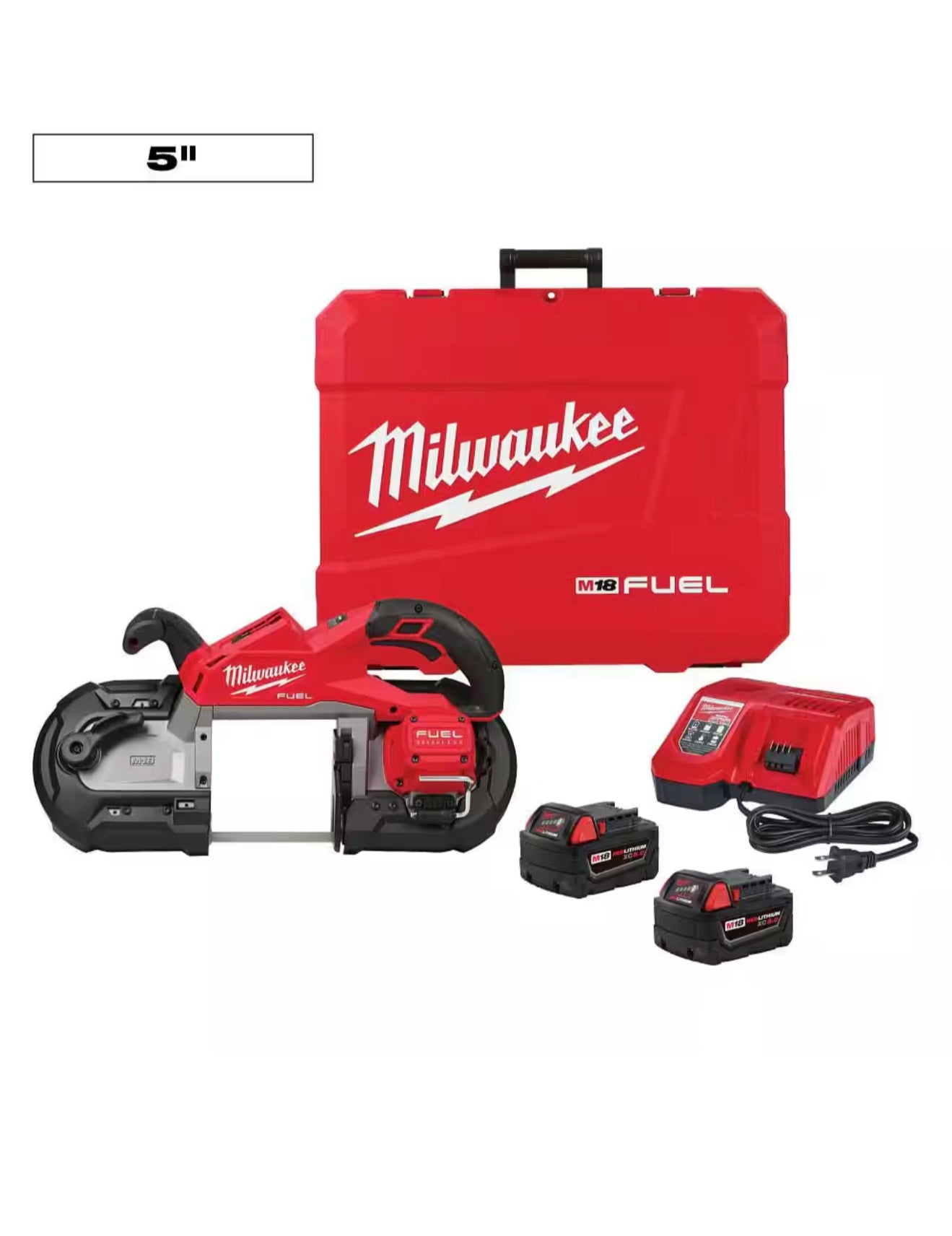 M18 FUEL 18V Lithium-Ion Brushless Cordless Deep Cut Band Saw with (2) M18 REDLITHIUM XC5.0 Battery and Rapid Charger