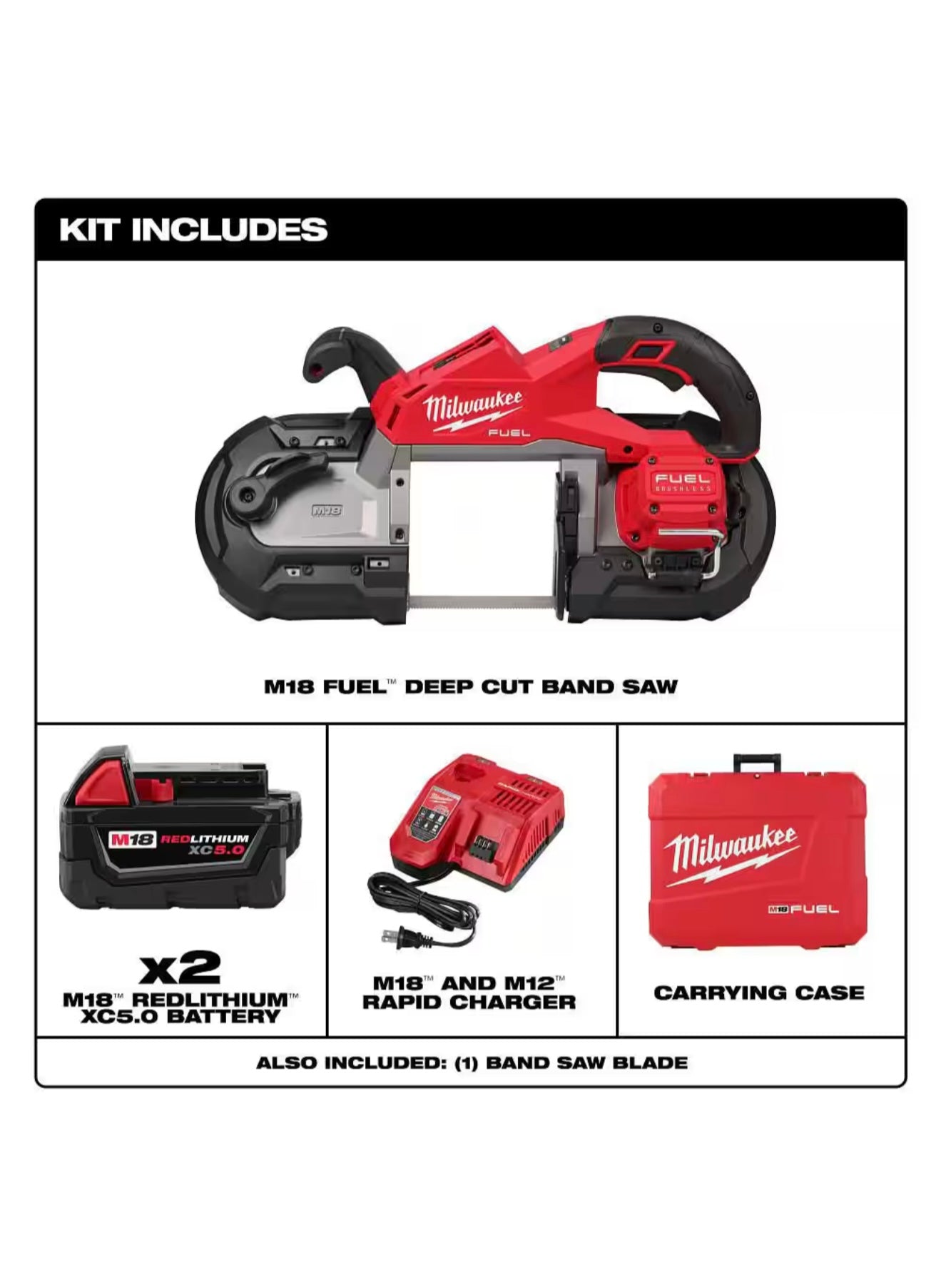 M18 FUEL 18V Lithium-Ion Brushless Cordless Deep Cut Band Saw with (2) M18 REDLITHIUM XC5.0 Battery and Rapid Charger