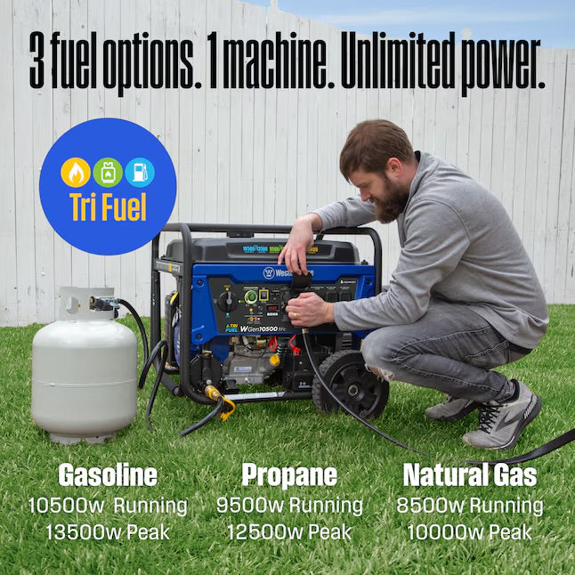 Westinghouse WGen10500TFc Remote Electric Start 13000 / 10500 -Watt Tri fuel Portable Generator