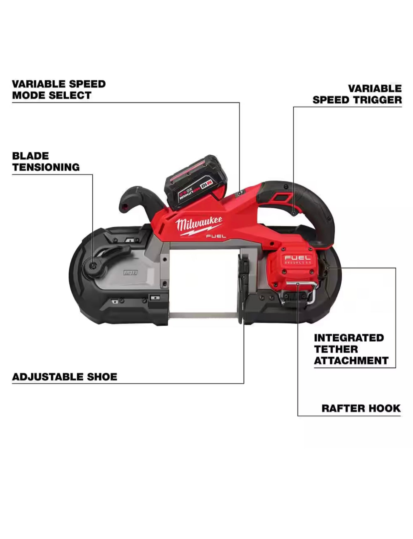 M18 FUEL 18V Lithium-Ion Brushless Cordless Deep Cut Band Saw with (2) M18 REDLITHIUM XC5.0 Battery and Rapid Charger